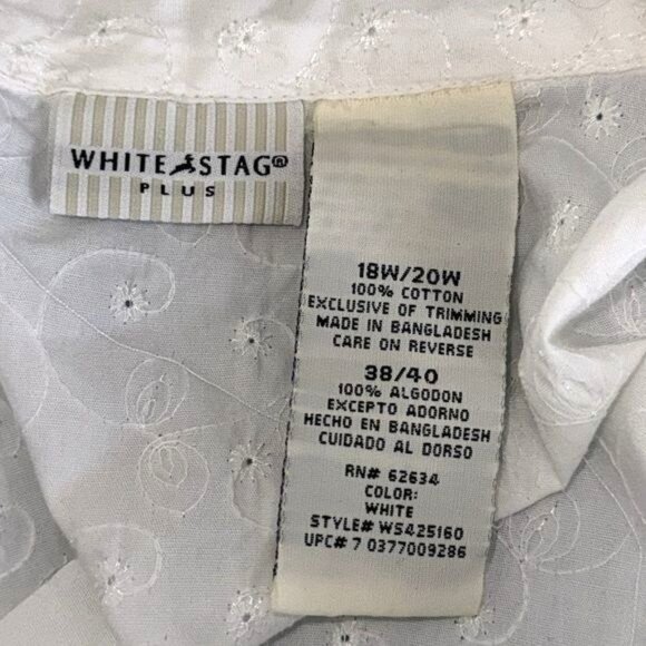 White Stag Plus Size 18W/20W Embroidered White Cotton Short Sleeve Button-Up Shi - Picture 2 of 10